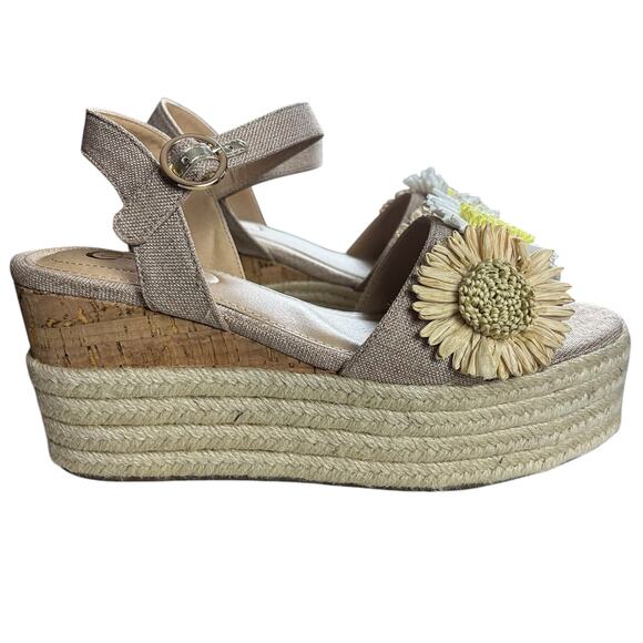 C Comfort Est. 1946 Wedges Size 8 M Straw Flower Platform Espadrille Sandals - Picture 5 of 11